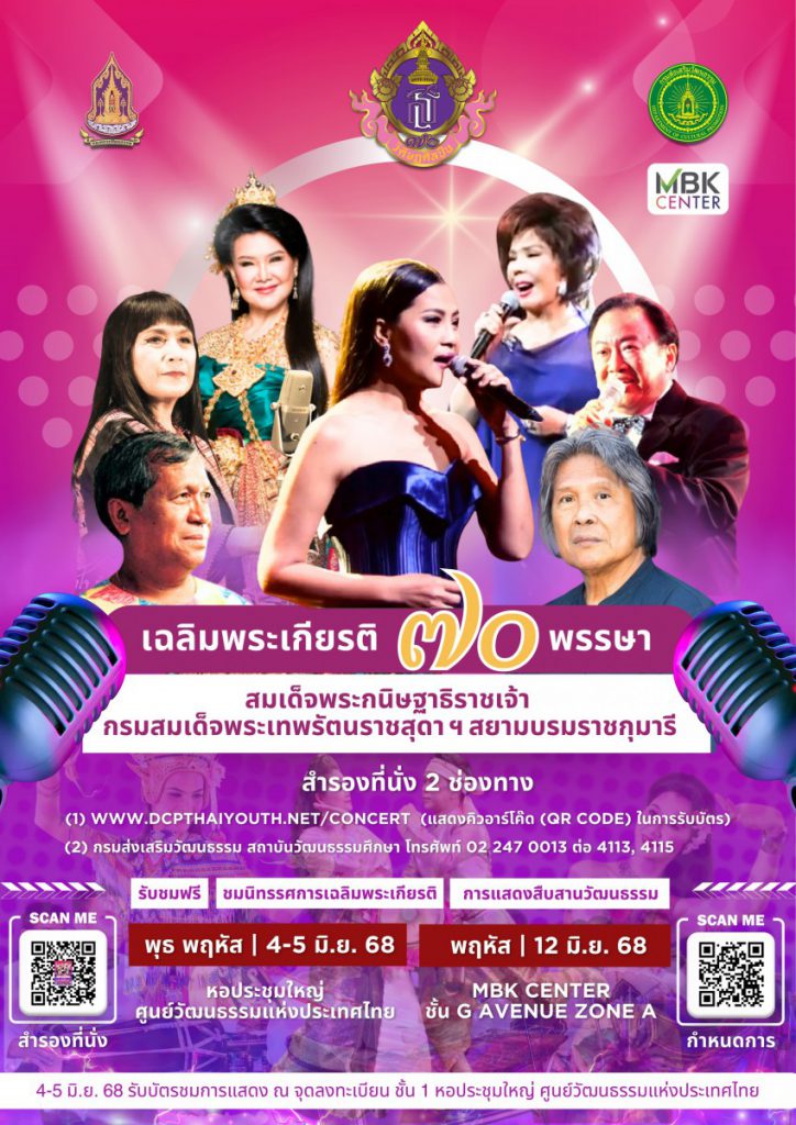กระทรวงวัฒนธรรม โดยกรมส่งเสริมวัฒนธรรม จัดงานเฉลิมพระเกียรติ ๗๐ พรรษา สมเด็จพระกนิษฐาธิราชเจ้า กรมสมเด็จพระเทพรัตนราชสุดาฯ