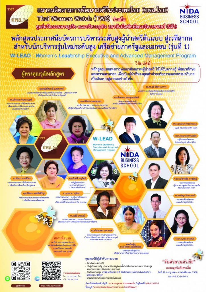 ตพส.ไทย จับมือนิด้า เปิดอบรมหลักสูตรประกาศนียบัตรชั้นสูงผู้นำสตรีต้นแบบสู่สากล รุ่นที่ 1(W-LEAD)